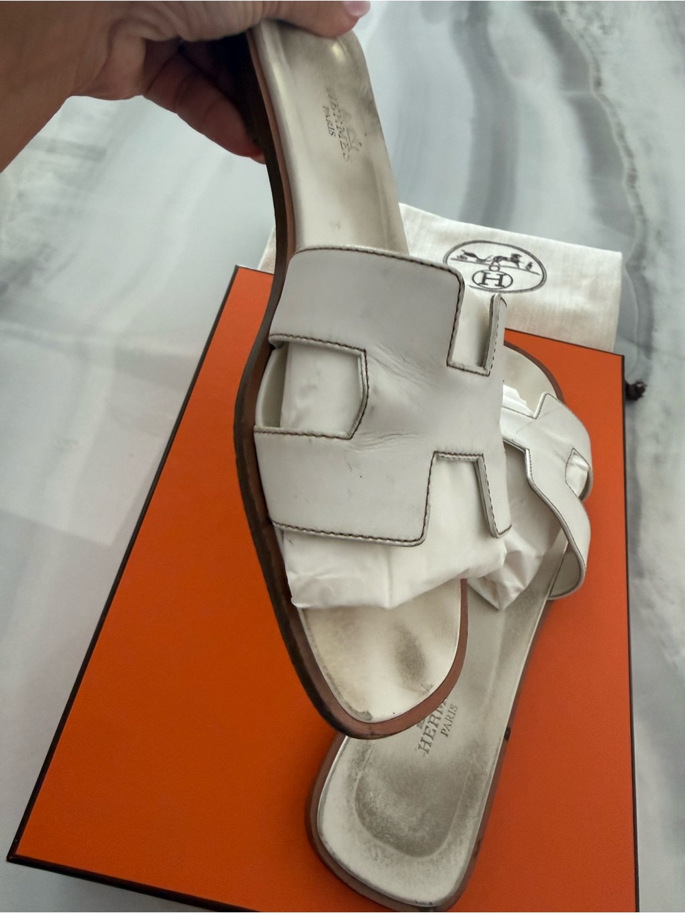 White Oran Leather Slide Sandals - Women - Picture 6 of 14